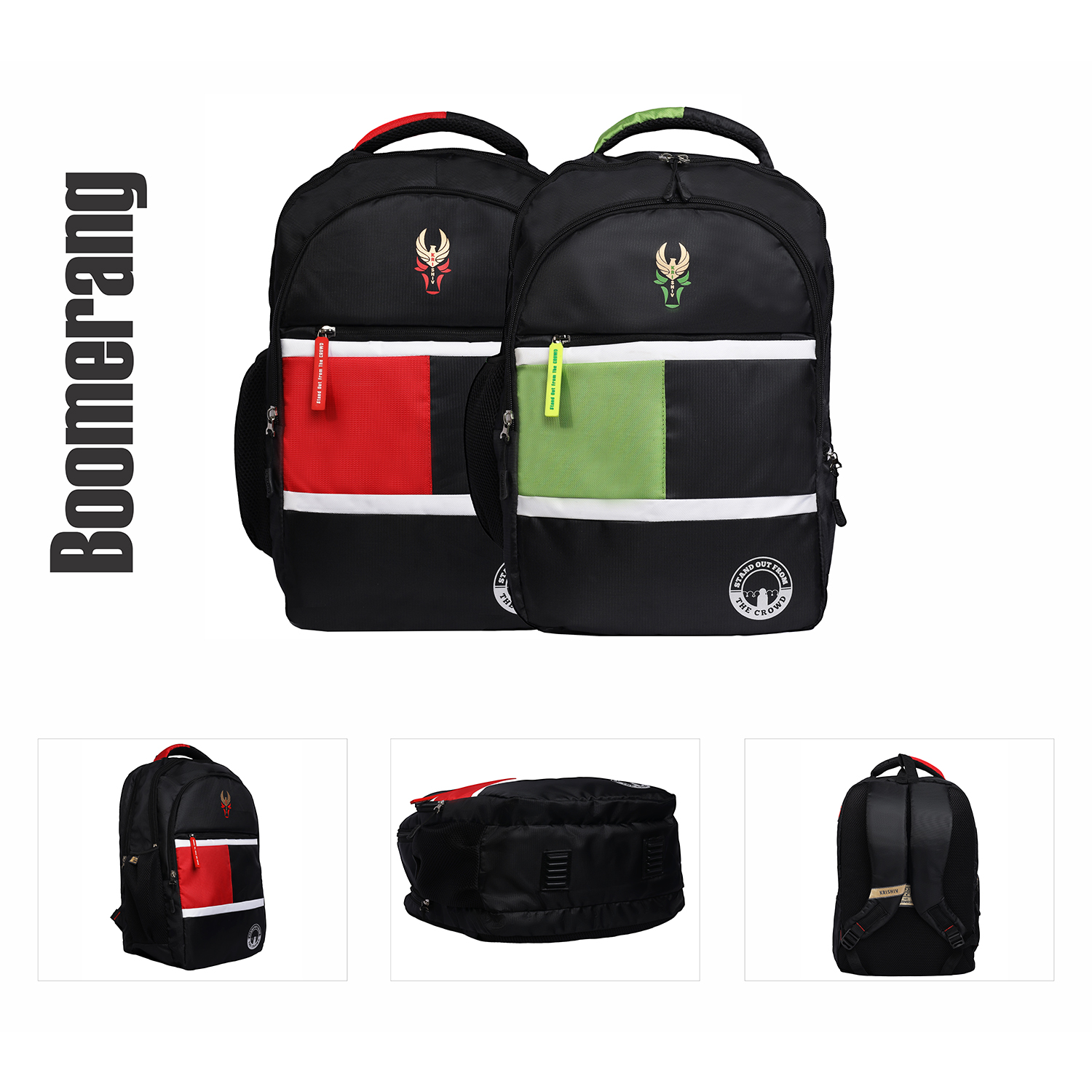 Krishiv Boomerang Red Green Black Laptop Backpack