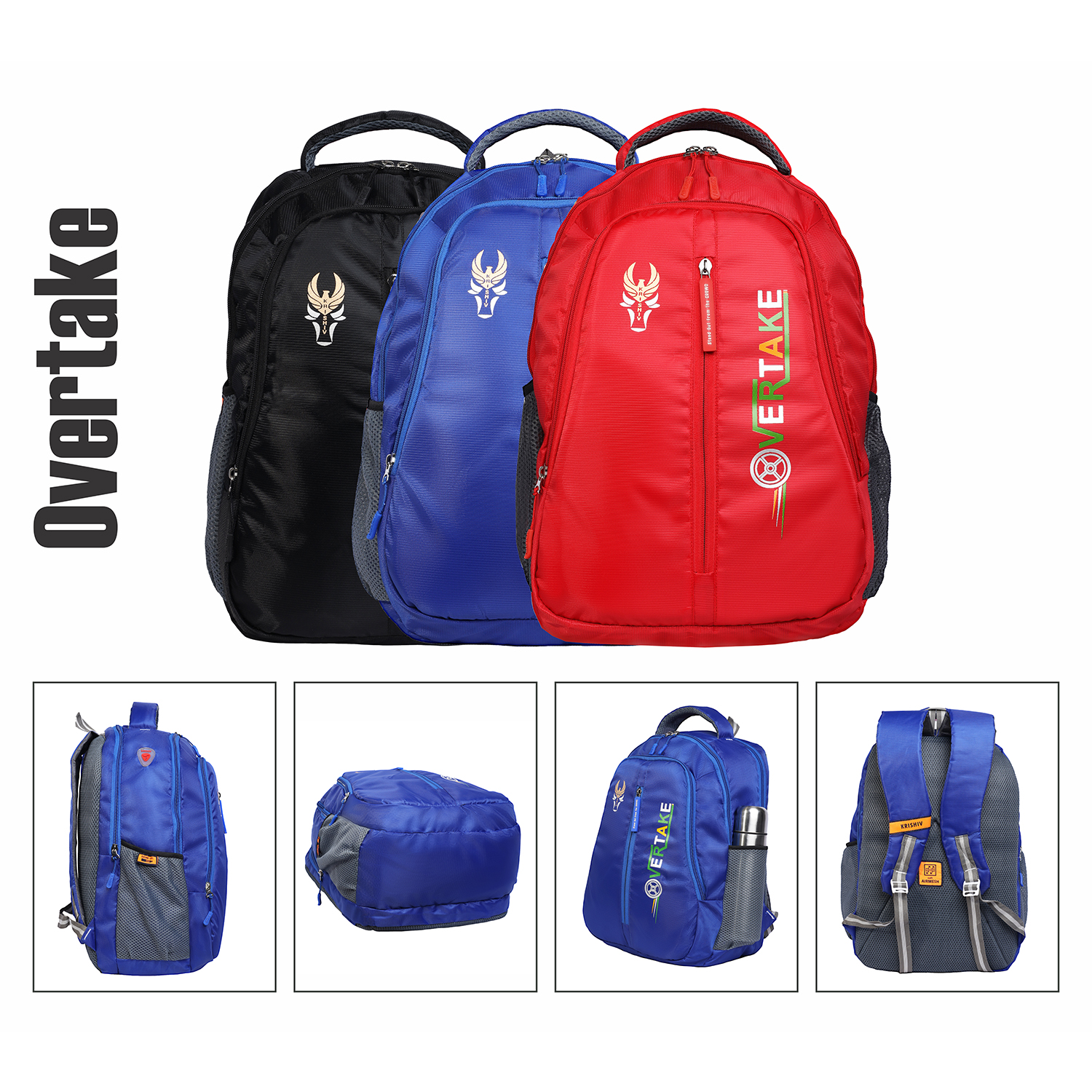 Krishiv OverTake Red Blue Black Casual Laptop Backpack