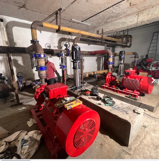 Fire hydrant and sprinkler system with mechanical stack parking sprinkler system