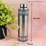 NAVRANG Stainless Steel Meenakari Water Bottle 1 Litre | Oxidized Floral Design Drinking Bottle for Home, Office Travel