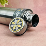 NAVRANG Stainless Steel Meenakari Water Bottle 1 Litre | Oxidized Floral Design Drinking Bottle for Home, Office Travel