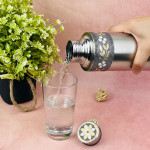 NAVRANG Stainless Steel Meenakari Water Bottle 1 Litre | Oxidized Floral Design Drinking Bottle for Home, Office Travel