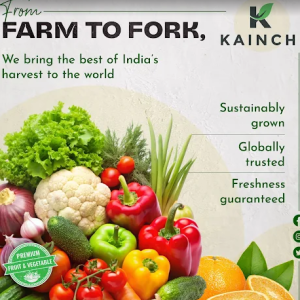 Fresh vegetables, fruits, green chilies, and husked coconuts.