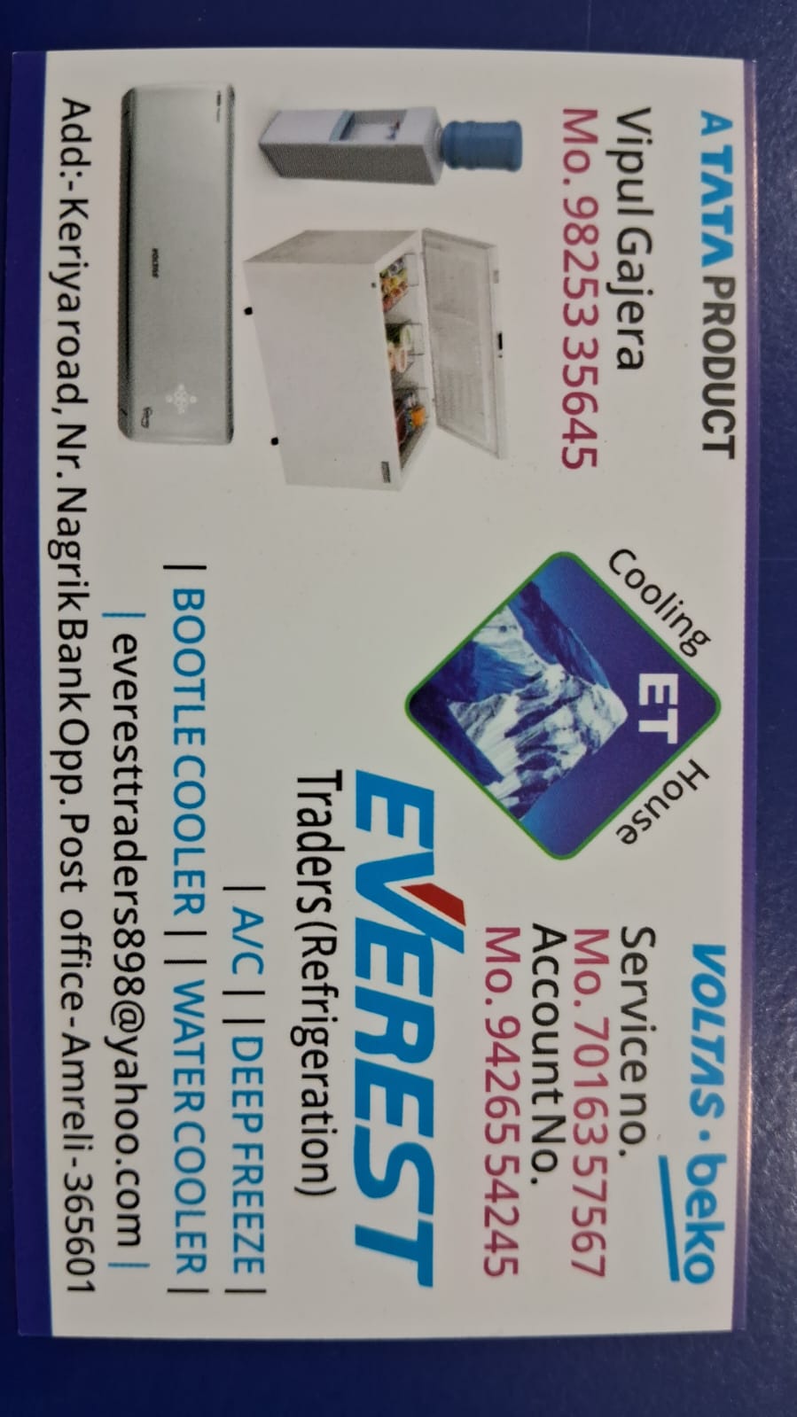 A.C, deep freezer, Bootle cooler, water Cooler etc.